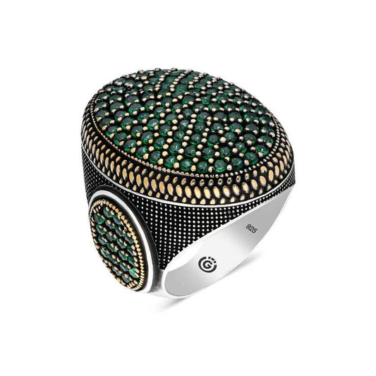 Green Zircon Stone Oval Men's Silver Ring