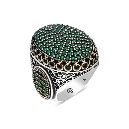 Green Zircon Stone Oval Men's Silver Ring