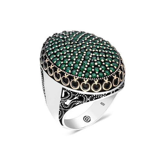 Green Zircon Stone Oval Men's Silver Ring