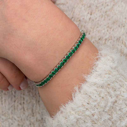 Green Zircon Channel Set Women's Silver Bracelet