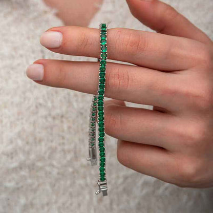 Green Zircon Channel Set Women's Silver Bracelet