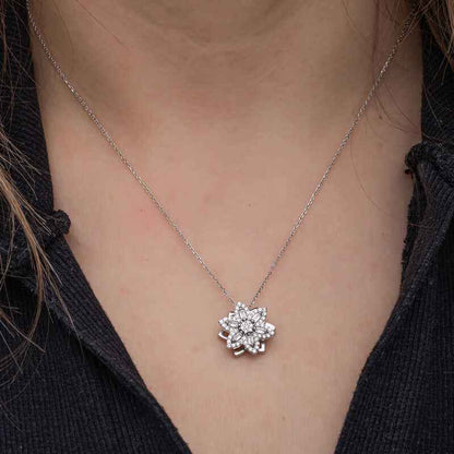 Star Baguette Stone Rotating Stress Women's Silver Necklace