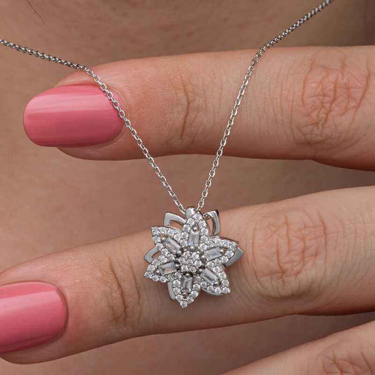 Star Baguette Stone Rotating Stress Women's Silver Necklace