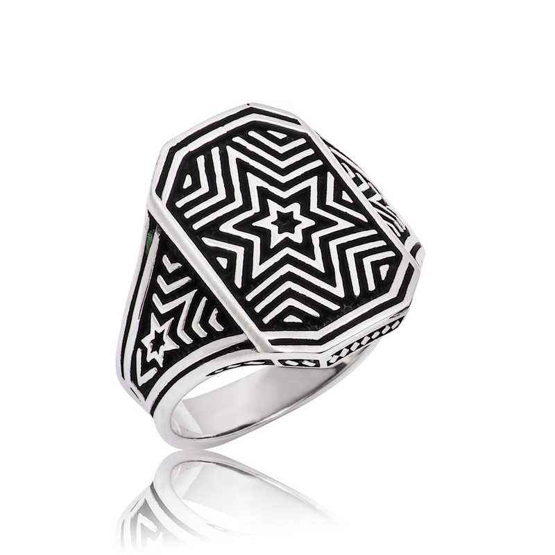 Star Pattern Men's Silver Ring