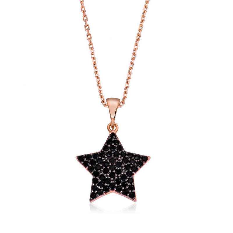 Black Stone Star Women's Silver Necklace