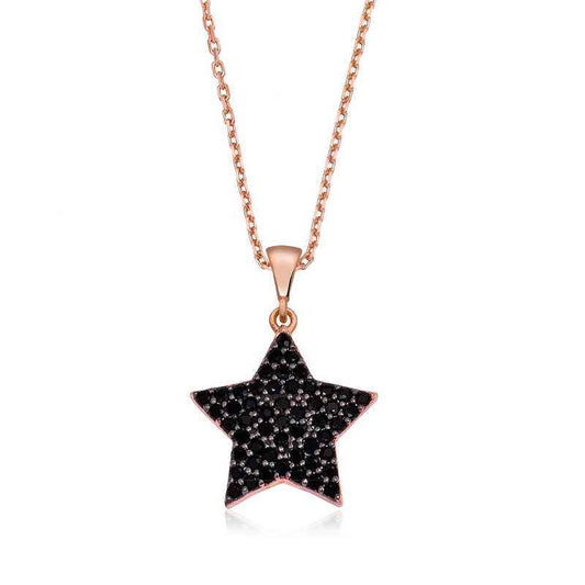 Black Stone Star Women's Silver Necklace