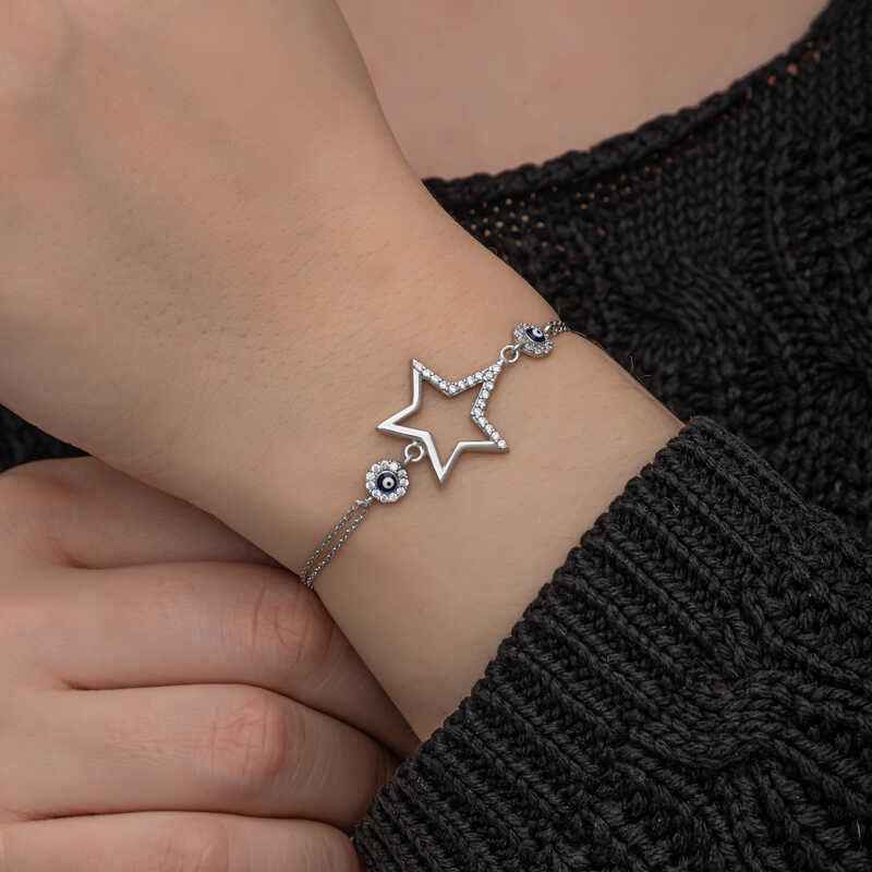 Star Evil Eye Women's Silver Bracelet