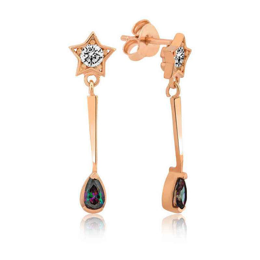 Star Drop Women's Rose Plated Silver Earrings