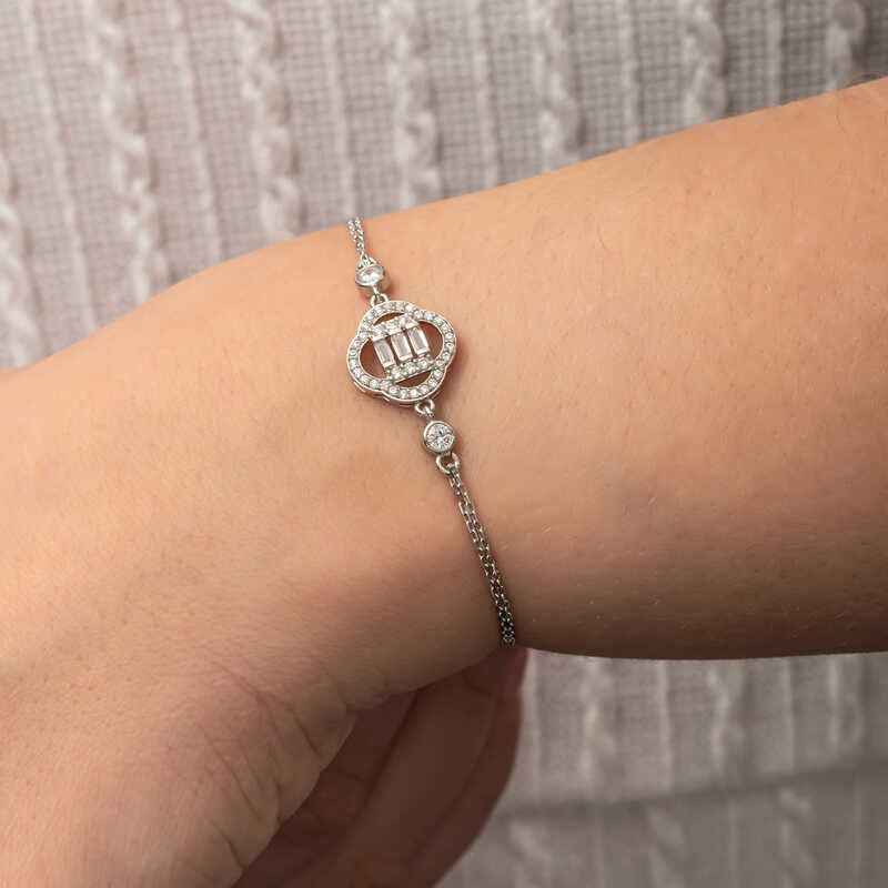 Clover Baguette Stone Women's Silver Bracelet