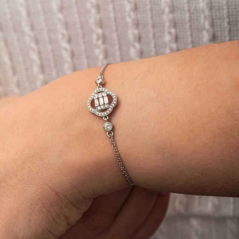 Clover Baguette Stone Women's Silver Bracelet