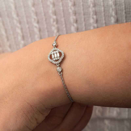Clover Baguette Stone Women's Silver Bracelet