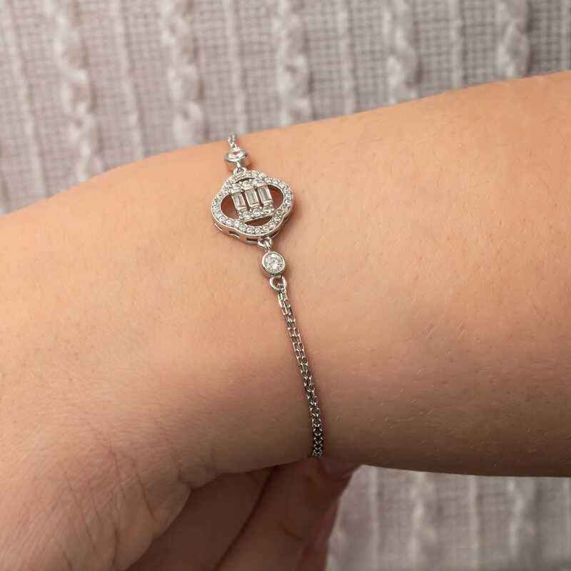 Clover Baguette Stone Women's Silver Bracelet