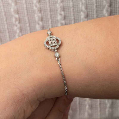 Clover Baguette Stone Women's Silver Bracelet