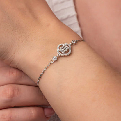 Clover Baguette Stone Women's Silver Bracelet