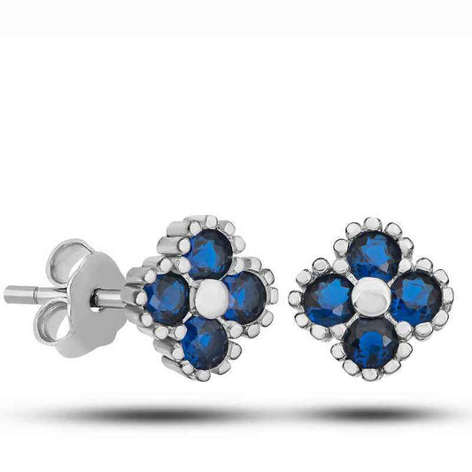 Clover Stud Blue Stone Children's Silver Earrings