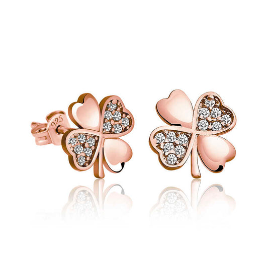 Clover Women's Rose Plated Silver Earrings