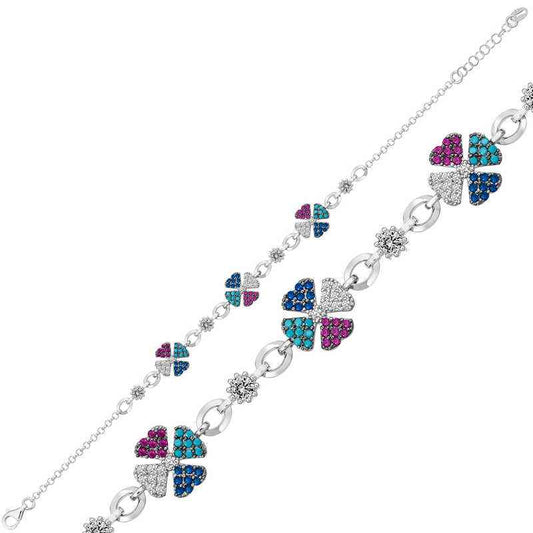 Colored Clover Women's Silver Bracelet