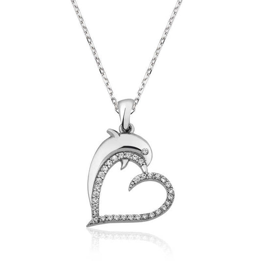 Herz Delfin Damen Silber Halskette