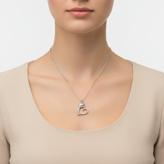 Heart Dolphin Women's Silver Necklace