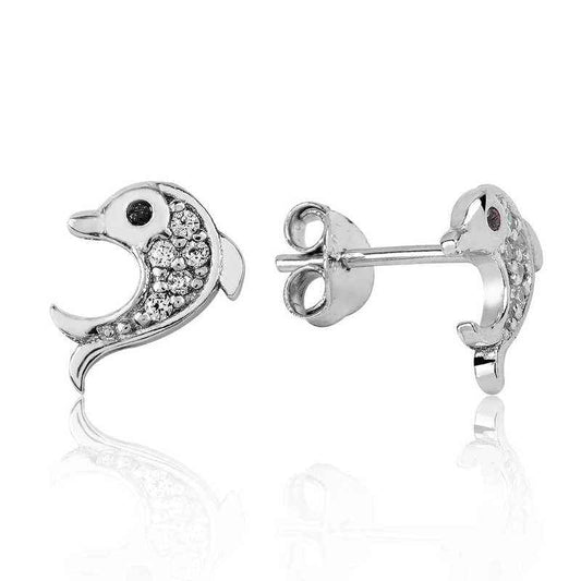 Dolphin Stud Silver Earrings