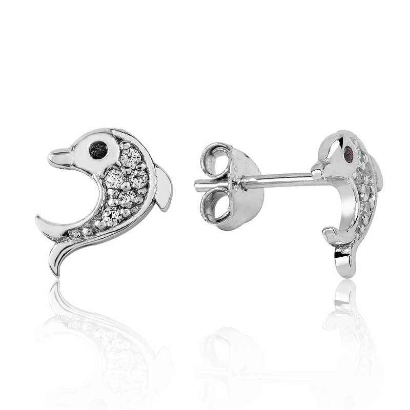 Dolphin Stud Silver Earrings