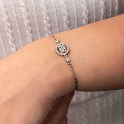 Round Baguette Stone Women's Silver Bracelet