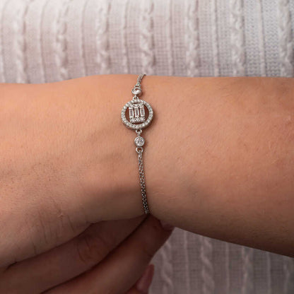 Round Baguette Stone Women's Silver Bracelet