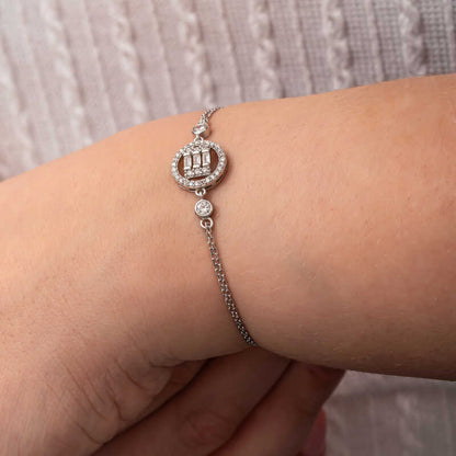 Round Baguette Stone Women's Silver Bracelet