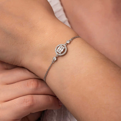 Round Baguette Stone Women's Silver Bracelet