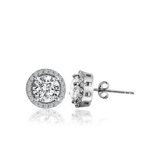 Round Mount Diamond Model Silver Earrings