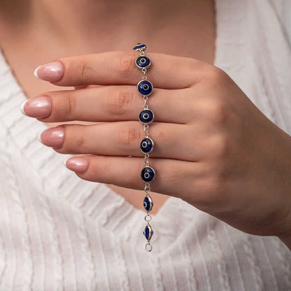 Bracelet rond en argent pour femme avec mauvais œil