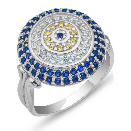 Round Evil Eye Women's Silver Ring