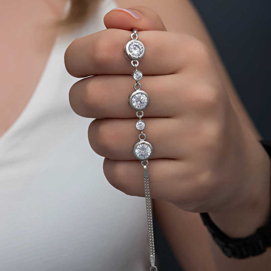 Round Stone Women's Silver Bracelet