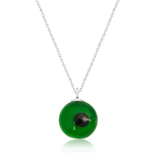 Collier rond en argent pour femme avec mauvais œil vert
