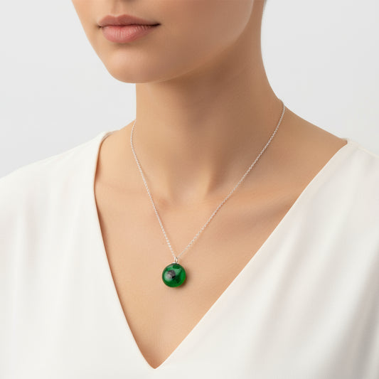 Runde grüne Evil Eye Damen Silber Halskette