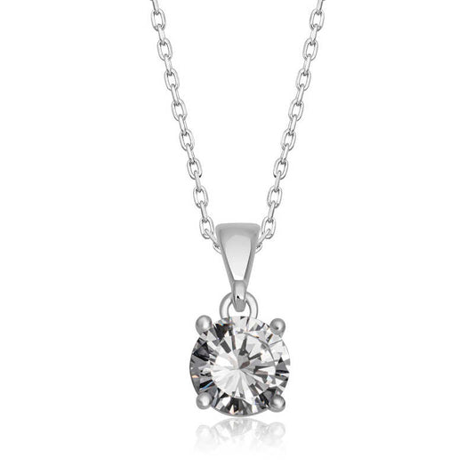 Round Zircon Stone Women's Silver Necklace