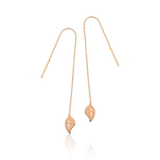 Chain Leaf Silver Earrings