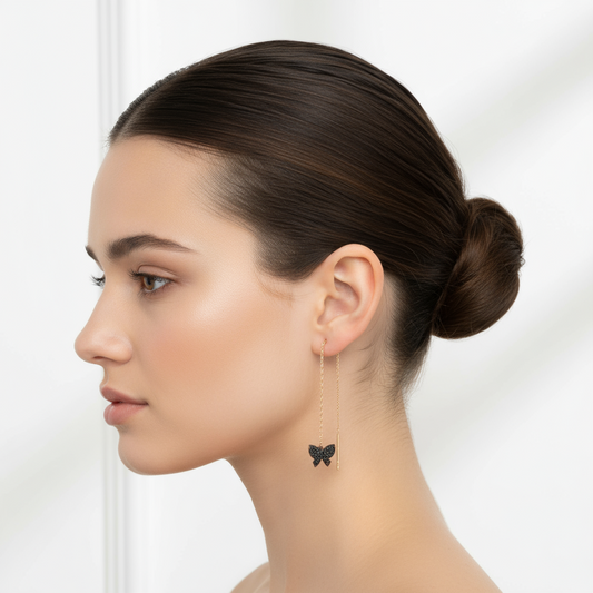 Butterfly Chain Silver Earrings