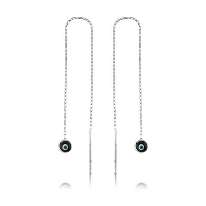 Boucles d'oreilles chaîne en argent bleu marine avec mauvais œil