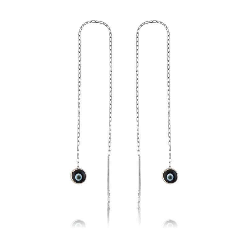 Boucles d'oreilles chaîne en argent bleu marine avec mauvais œil