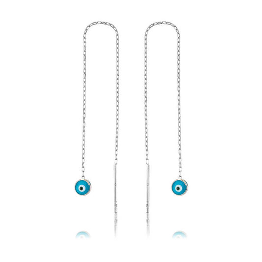 Evil Eye Chain Silver Earrings