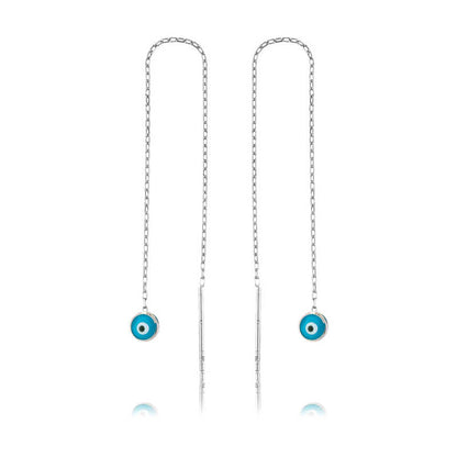 Evil Eye Chain Silver Earrings
