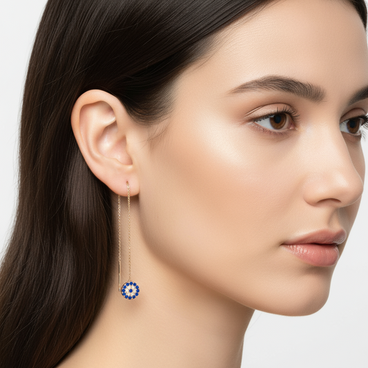 Evil Eye Chain Rose Plated Silver Earrings