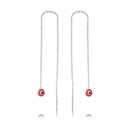 Boucles d'oreilles chaîne en argent mauvais œil rose