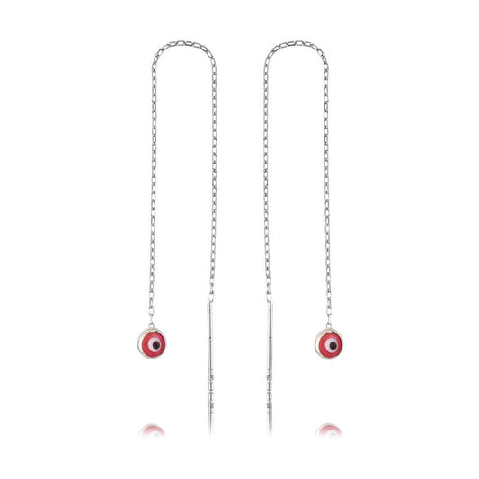 Boucles d'oreilles chaîne en argent mauvais œil rose