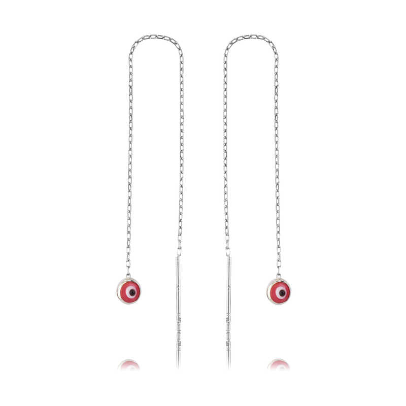 Boucles d'oreilles chaîne en argent mauvais œil rose