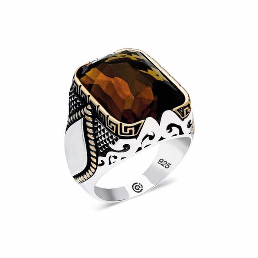 Zircon Zultanite Stone Square Men's Silver Ring
