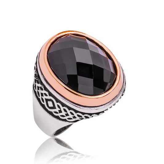 Black Cut Stone Men's Silver Ring