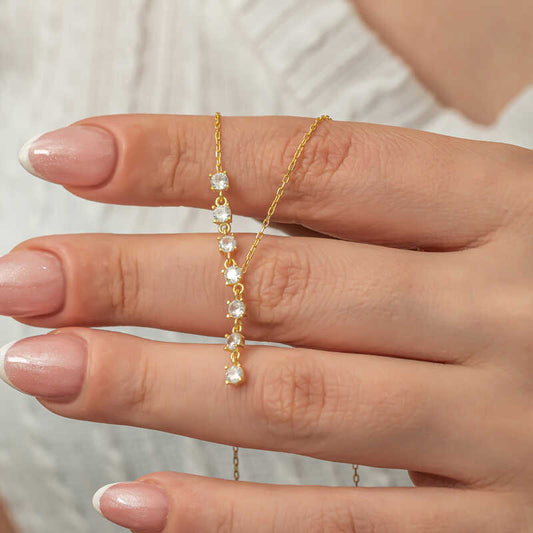 Gold Plated Zircon Row Stone Women's Silver Necklace