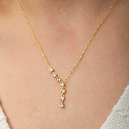 Gold Plated Zircon Row Stone Women's Silver Necklace
